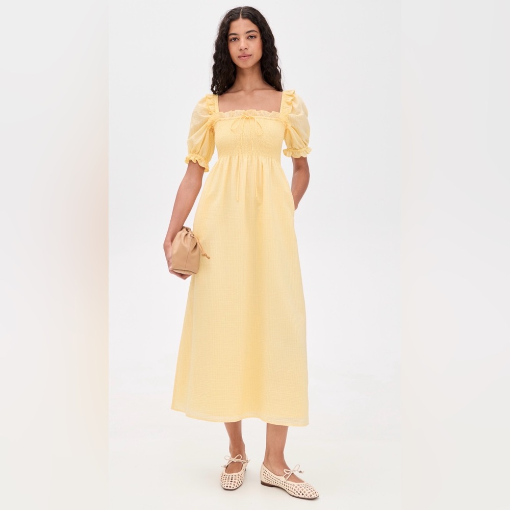 Hill House Scarlett Nap Dress Butter Yellow Tonal Seersucker Midi - Picture 4 of 12